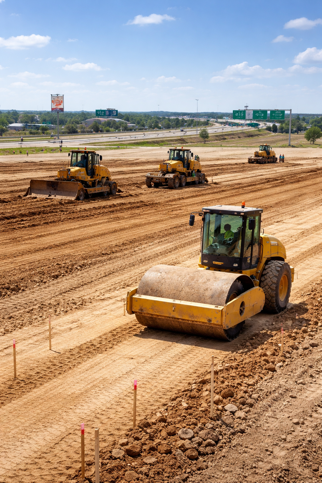 Commercial building pad preparation using select fill dirt in San Antonio, TX construction project.