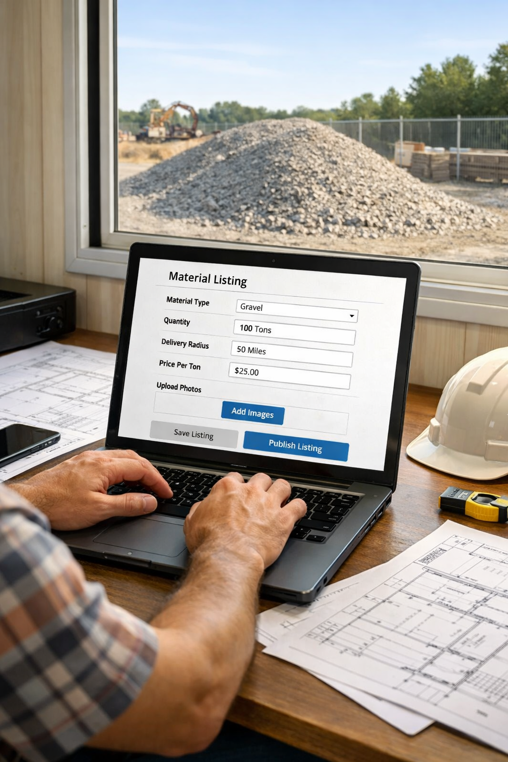 High-performing material listing on Borrow-Pit being created by a construction supplier online.